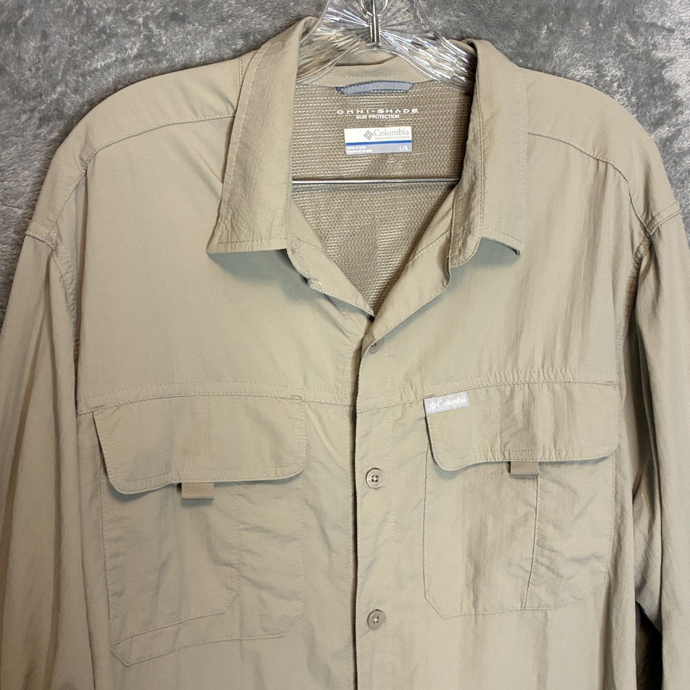 Columbia Mens Silver Ridge Woven Long Sleeve Shirt L Hiking Trail Vented Nylon